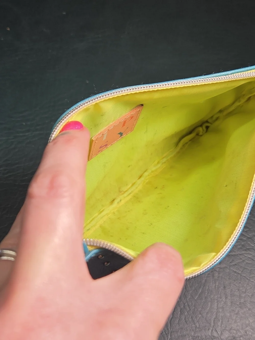 ipsy Turquoise Studded Cosmetic Pouch with Yellow Tassel